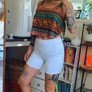 White Biker Shorts with Pocket